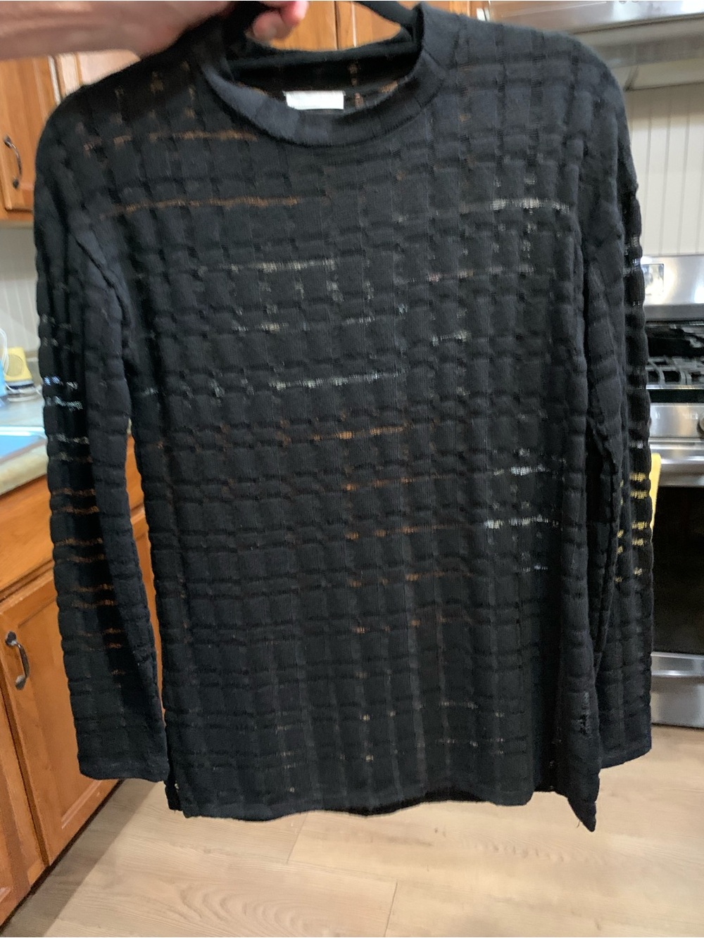 Zara Black Crewneck Sweater with Grid Texture